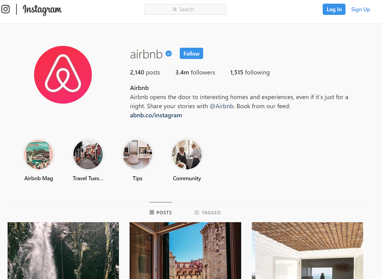an example of a succesful instagram account from Airbnb