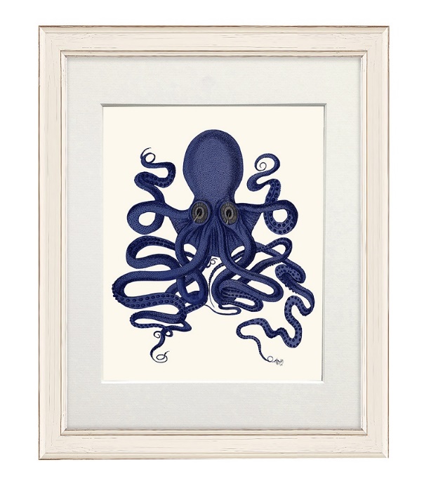 A framed picture of an octopus Description automatically generated