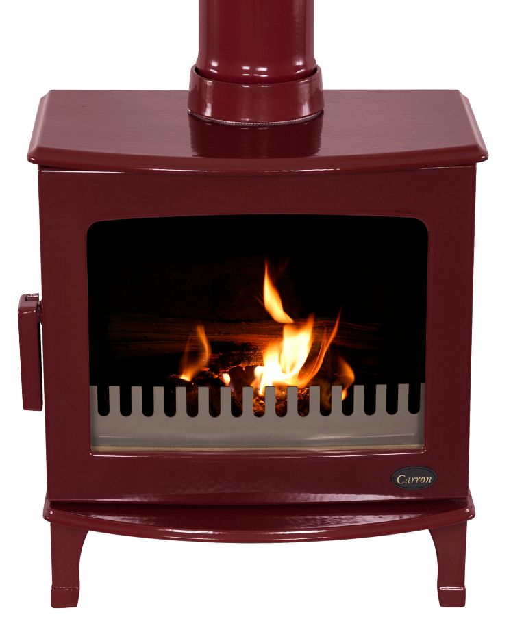 A red fire place with a white background Description automatically generated